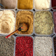 Rows of spices at spice market